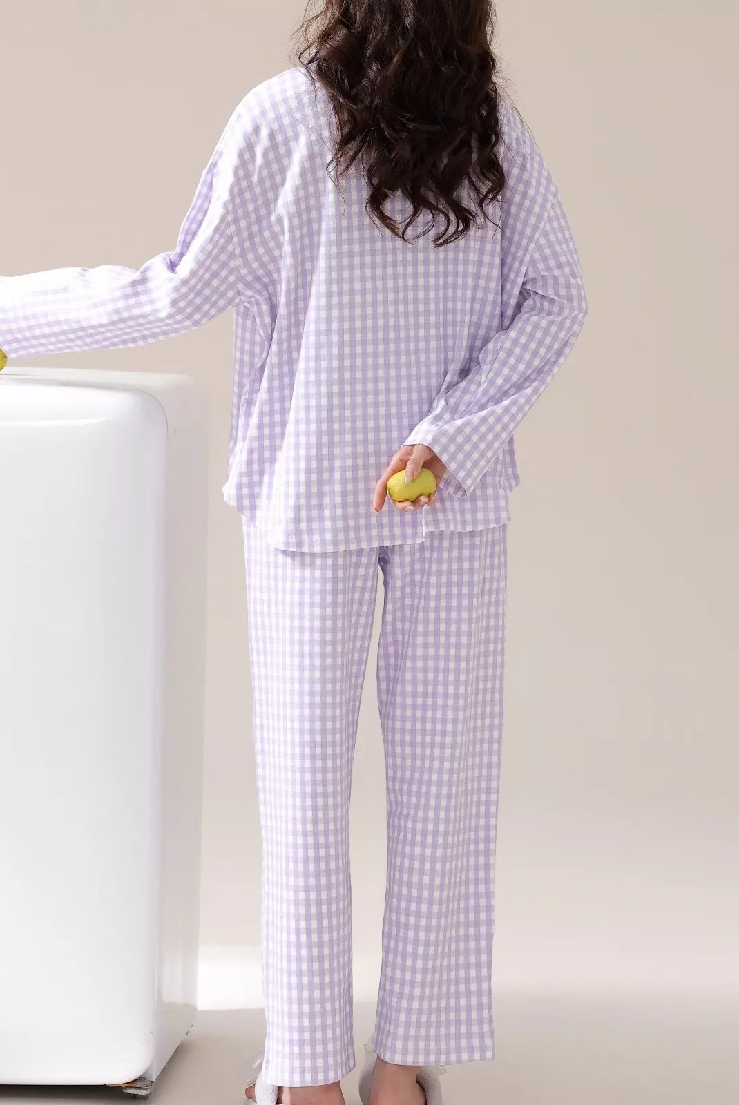 Cotton Women's Pajama Set 2 Pcs Long Sleeve Sleepwear Button Front Long PJ Pants